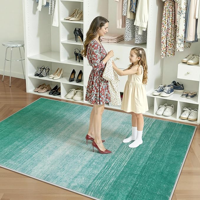 Wonnitar Modern Ombre 5x7 Teal Rugs for Living Room, Non-Shedding Stain Resistant Dining Table Large Rug, Washable Abstract Non-Slip Bedroom Throw Carpet for Apartment Entrance (Teal, 5'x7')