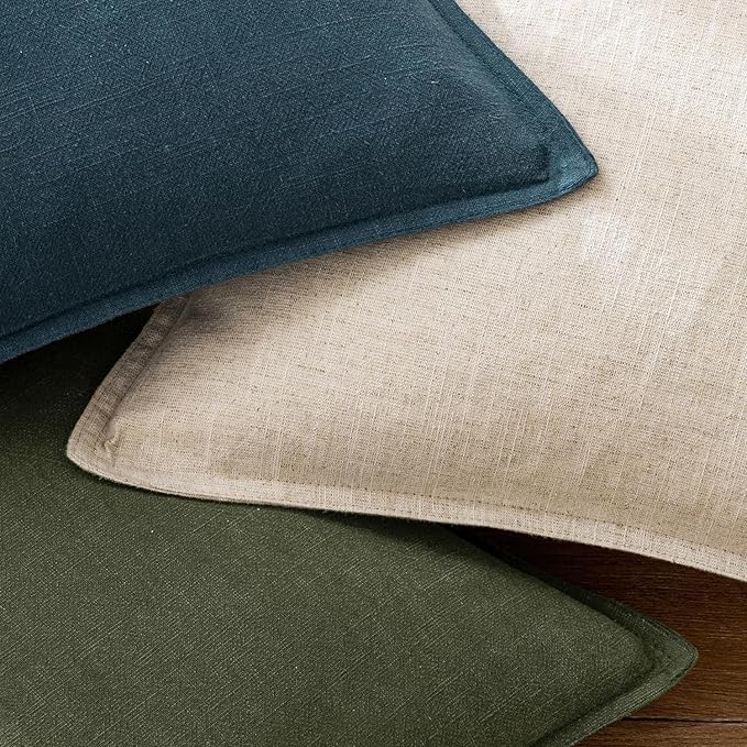 EMEMA Decorative Linen Throw Pillow Covers 22x22 Inch Dark Olive Green Boho Farmhouse Neutral Couch Throw Pillows for Bed Pack of 2 Accent Pillowcase Modern Sofa Cushion Livingroom Home