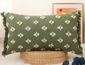 Boho Long Lumbar Pillow Cover 14x22 with Tassel,3D Flower Patterned Cotton Decorative Long Lumbar Pillow Cover Pillow Case for Sofa Couch Bed Livingroom Farmhouse,Sage Green