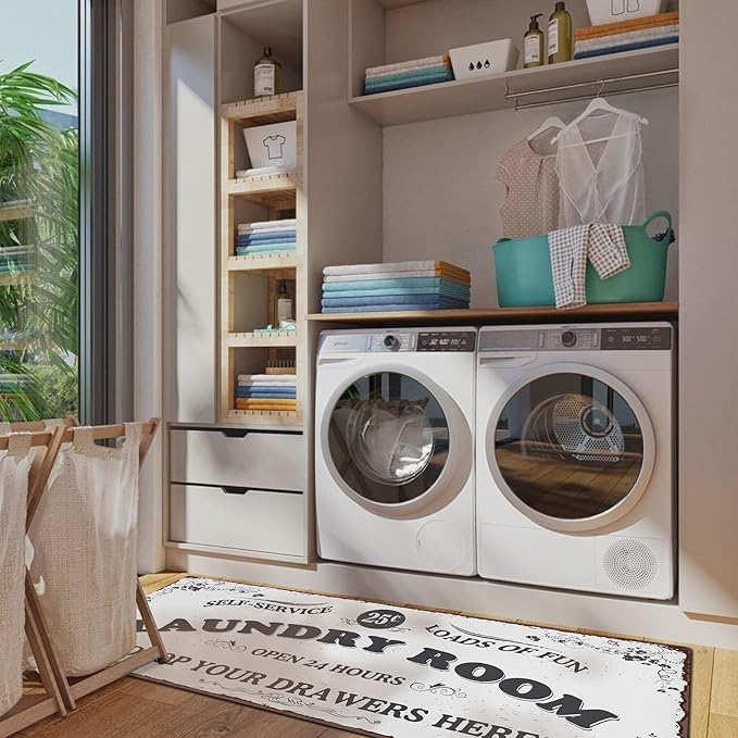 Zoke Laundry Room Rug Runner Stylish Non-Slip Laundry Room Mat 20"x59", Versatile, Waterproof Runner for Laundry, Kitchen, and Bathroom, Mudroom Decor and Farmhouse Charm