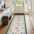 jinchan Elora 3x8 Floral Runner Rug for Hallway Washable Kitchen Runner Vintage Romance Design Non Slip Thin Indoor Floor Cover Low-Profile Throw Carpet for Entryway Bathroom Bedroom Porch, Blue/Beige