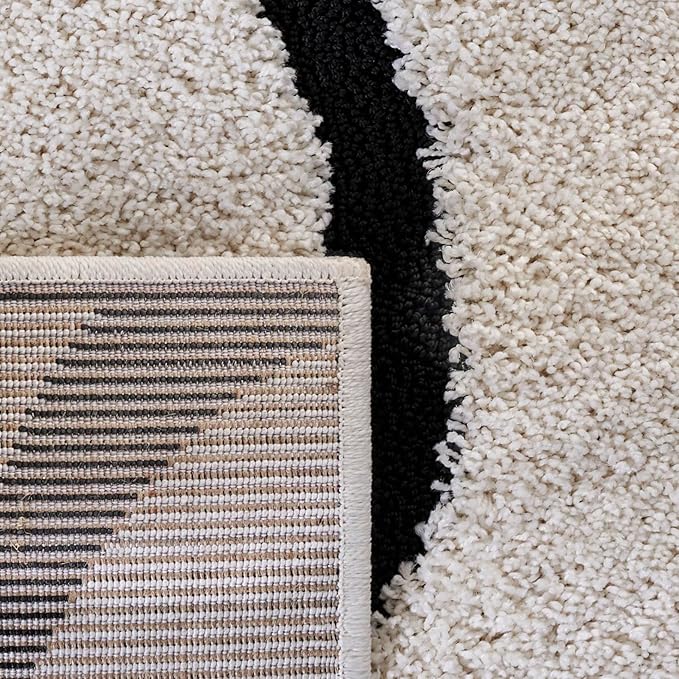 SAFAVIEH Florida Shag Collection Area Rug - 8' x 10', Ivory & Black, Non-Shedding & Easy Care, 1.2-inch Thick Ideal for High Traffic Areas in Living Room, Bedroom (SG471-1290)