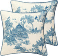 patdrea Designer Square Throw Pillow Covers Set of 2,Rustic Linen with Chinoiserie Blue Scenery Pattern Pillows Cover,Decorative Pillowcases Cushion for Bed Living Room Outdoor Car,18 x18 Inches
