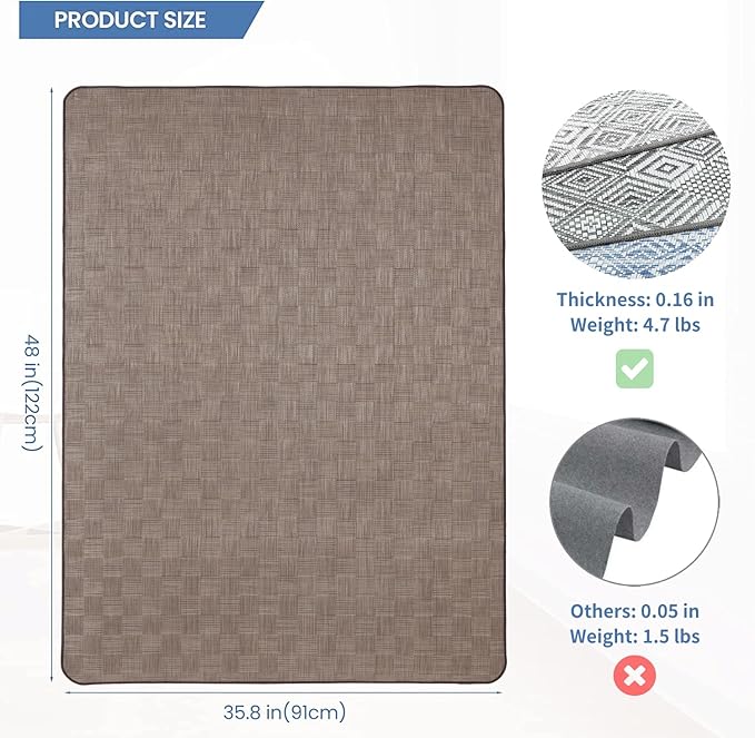 Chair Mat for Hardwood & Tile Floor, 36" x 48" Heavy Duty Office Chair Mat for Rolling Chairs, Anti Slip, Non-Curve, Floor Protector for Home Office, Brown Square