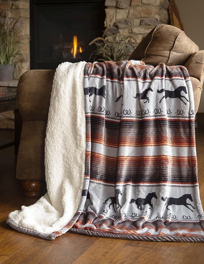CARSTENS, INC. Ultra Premium Super Soft Plush Sherpa Fleece Oversized Throw Blanket 54" x 68", Running on The Range