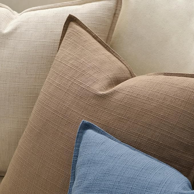 MIULEE 20x20 Brown Decorative Pillow Covers, 2 Pack Boho Farmhouse Neutral Throw Pillows for Couch, Thick Textured Modern Linen Cushion Cases Sofa Bed Living Room Home Decor