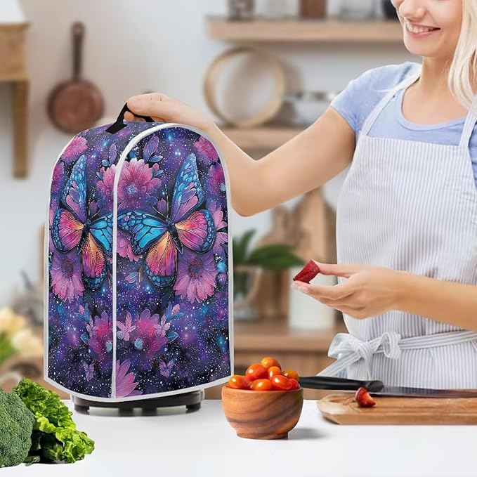 Talayituse Butterfly Galaxy Flower Print Blender Dust Cover, Fingerprint Protection Cover for Stand Mixer or Coffee Machine, Home Kitchen Appliance Covers for Stain Dust Resistant Supplies