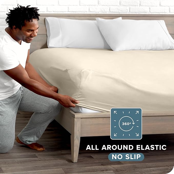 Bare Home Fitted Bottom Sheet Split Head Flex King Size - Premium 1800 Microfiber - Ultra-Soft Hotel Luxury - Deep Pocket - Durable - Long Lasting (Split Head Flex King, Sand)