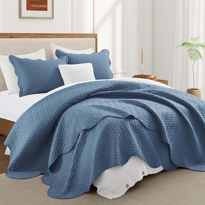 IR Imperial Rooms King Quilt Bedding Set Size (106" x 96") + 2 Pillow Shams (20" x 36"+ 2") - 3 Pcs All Season Lightweight Reversible Microfiber Coverlet Embossed Quilt Bedspread (Light Blue)