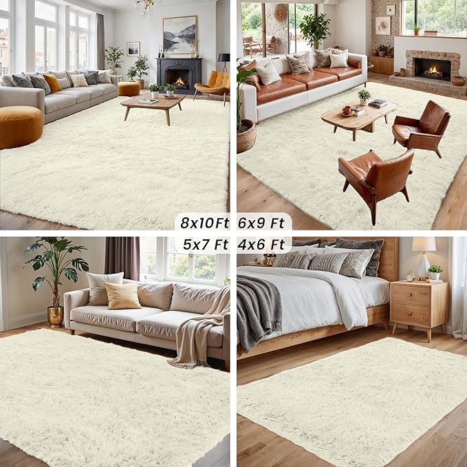 5x8 Area Rugs for Living Room: Soft Fluffy Shag Cream White Rugs for Bedroom, Non Slip Large Fuzzy Plush Rug Indoor Floor Carpet for Nursery Kids Boys Girls Room, Dorms, Playroom, Modern Home Decor