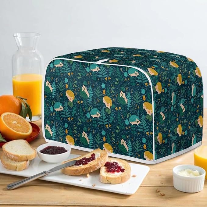 Flowers Hedgehog Printed 2 Slice Kitchen Machine Covers, Dustproof Toaster Cover Fits Most Standard Toaster, Small Kitchen Appliance, Bread Maker Protector