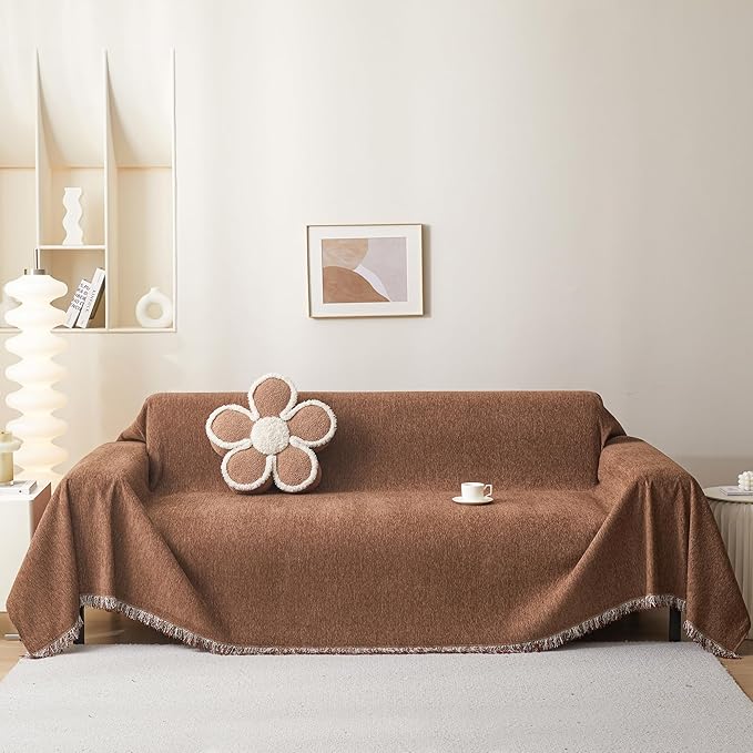 MEETSKY Couch Cover Sofa Cover Washable,Chenille Sofa Covers for 2 Cushion Couch Sofa, Sofa Slipcover Loveseat Pet Couch Covers for Sectional Sofa, 71" x 118", Camel