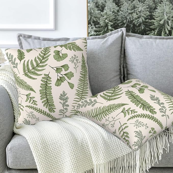 Leaves and Herbs Throw Pillow Cover Case Vintage Floral Botanical Throw Pillows Set of 2 Super Soft Pillow Covers 16x16 Inches Farmhouse Home Decor for Living Room Bedroom Sofa Couch Cushion Cover