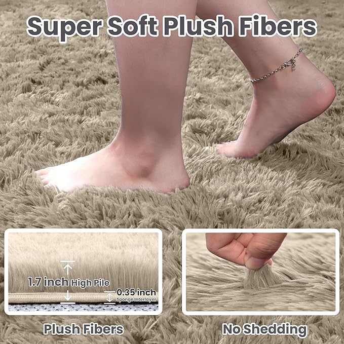 6x9 Area Rugs for Living Room Rug: Soft Fluffy Shag Gray Camel Rugs for Bedroom, Non-Slip Large Fuzzy Plush Rug Indoor Floor Carpet for Nursery Kids Boys Girls Room, Dorms, Playroom, Modern Home Decor