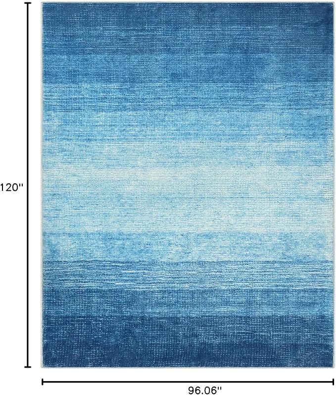 Wonnitar Modern Ombre 8x10 Living Room Rugs, Washable Blue Rug for Bedroom Non-Slip, Soft Stain Resistant Thin Non-Shedding Gradient Area Rug for Dining Guest Room Playroom (Blue, 8'x10')