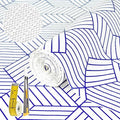 Shelf Liners for Kitchen Cabinets 17.3in x 20FT, Non Adhesive Cabinet Liner Strong Non-Slip White and Blue Geometric Drawer Liner, Easy to Clean for Shelf, Cabinet with Knife and Tape Measure