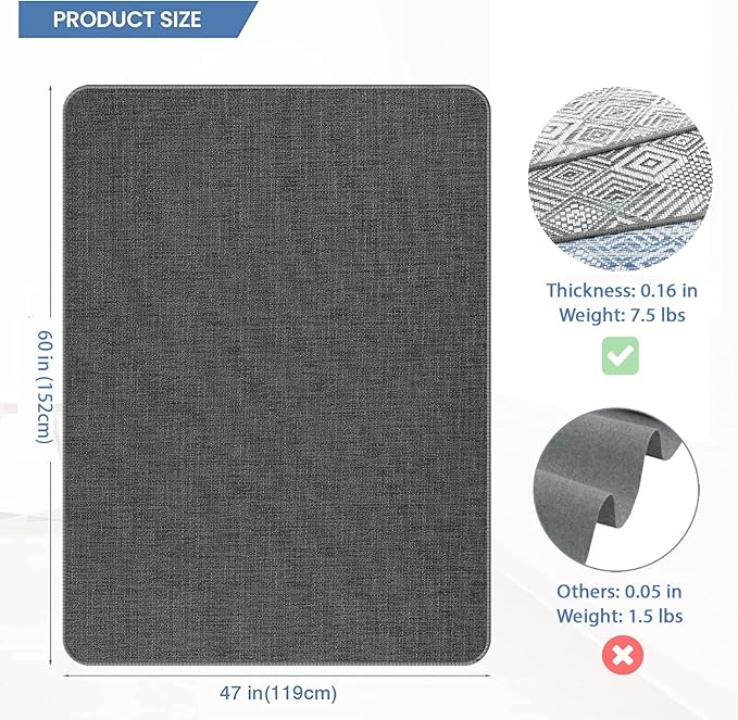 Chair Mat for Hardwood & Tile Floor, 47" x 60" Heavy Duty Office Chair Mat for Rolling Chairs, Anti Slip, Non-Curve, Floor Protector for Home Office, Gray