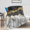 Modern Marble Blanket, Abstract Luxury Baroque Golden Black White Stone Veins Pattern Soft Warm Cozy Plush Flannel Covers for Livingroom Bedroom Couch Chair Camping Travel Home Decor Tapestry 30x40in