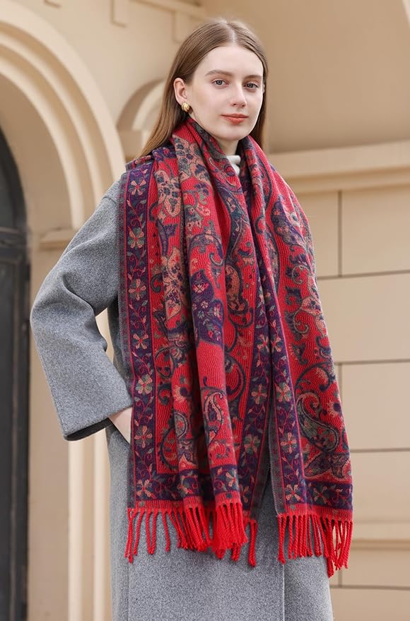 Wander Agio Warm Fashion Scarf Long Shawl Large Blanket Winter Wraps Scarves for Women Cashmere Jacquard Vintage Paisley