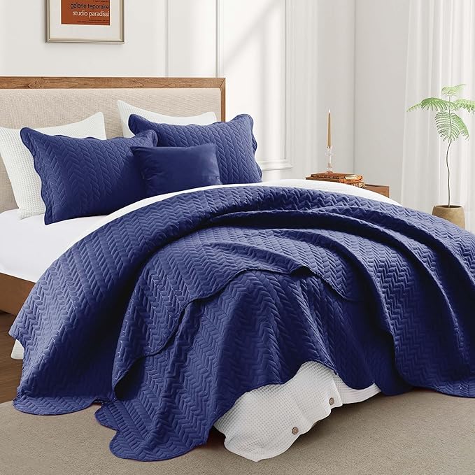 IR Imperial Rooms King Quilt Bedding Set Size (106" x 96") + 2 Pillow Shams (20" x 36"+ 2") - 3 Pcs All Season Lightweight Reversible Microfiber Coverlet Embossed Quilt Bedspread (Navy)