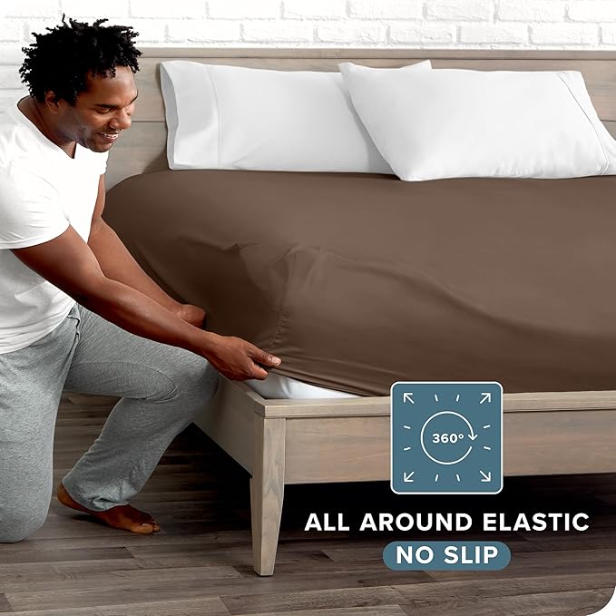 Bare Home Fitted Bottom Sheet Queen Size - Premium 1800 Microfiber - Ultra-Soft Hotel Luxury - Deep Pocket - Durable and Long Lasting (Queen, Cocoa)