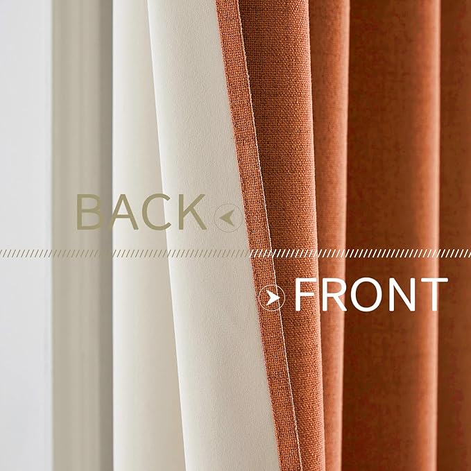 MIULEE 100% Blackout Linen Curtains for Bedroom Thermal Insulated Orange Grommet Room Darkening Curtains & Drapes Fall Decor for Living Room Nursery 52 x 96 Inch (2 Panels)