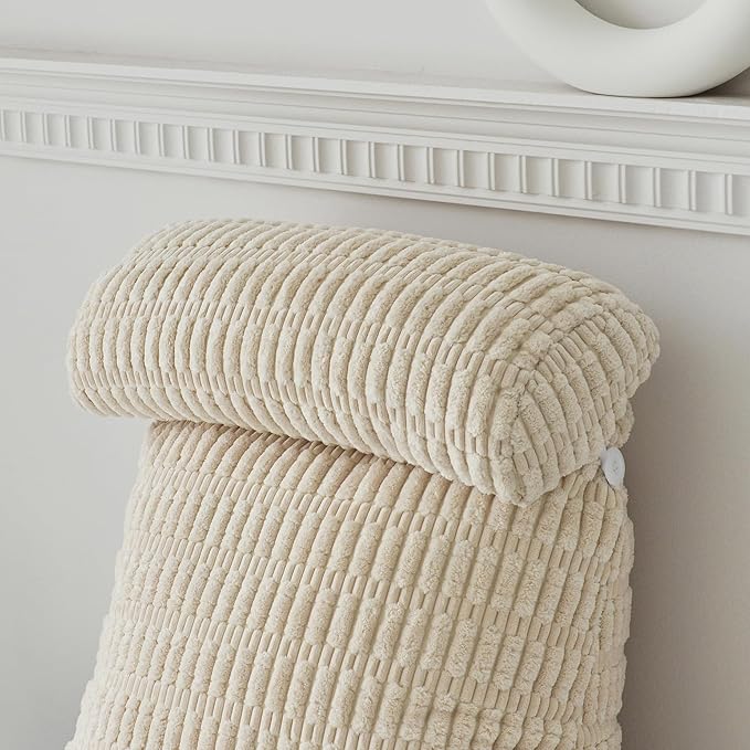WERDIM Reading Pillow with Detachable Neck Roll, Large Back Pillow for Sitting Up in Bed Couch, Adult Bed Rest Pillow with Arms for Reading/Watching TV/Gaming, Beige