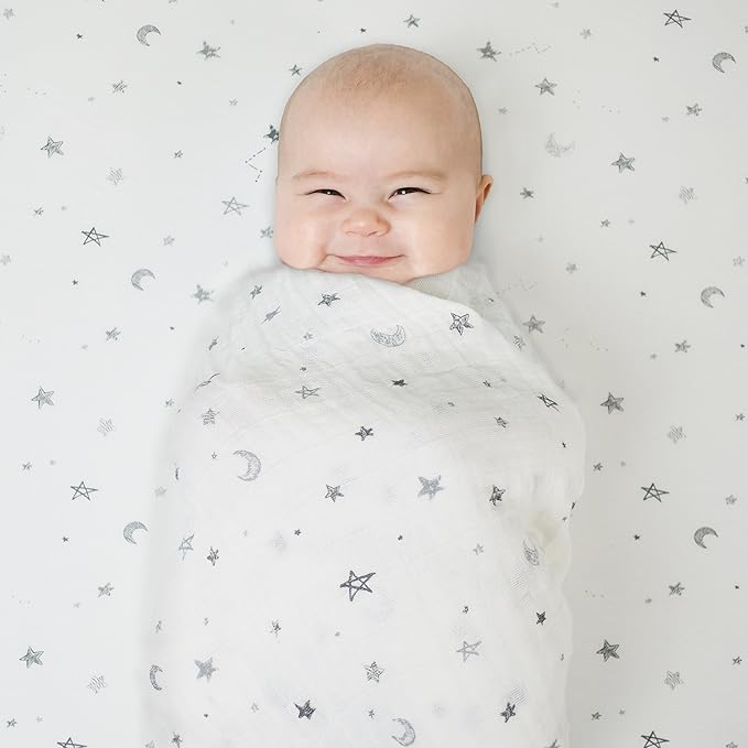 American Baby Company 15" x 33" Fitted Bassinet Sheet, Printed 100% Natural Cotton Jersey Knit, Grey Star and Moon, Soft Breathable, for Boys and Girls (Pack of 2)