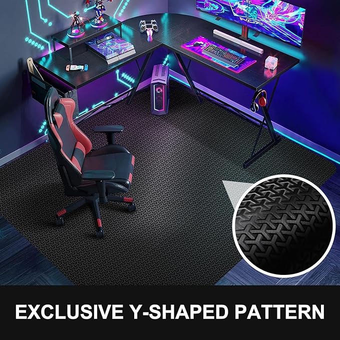 Office Chair Mat for Hard Floor, FURKIT 36"x48" Anti-Slip PVC Computer Chair Mat for Gaming, Unique Y-Shaped Pattern Floor Protector Rug for Rolling Chairs, Large Desk Floor Mat for Home
