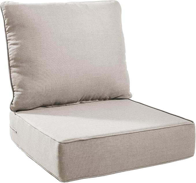 6" Thick Outdoor Chair Cushions - 24"* 24" Patio Furniture Cushions with Water Resistant & Removable Cover, 28D High Density Sponge Patio Cushion for Outdoor Furniture Couch Chair Beige