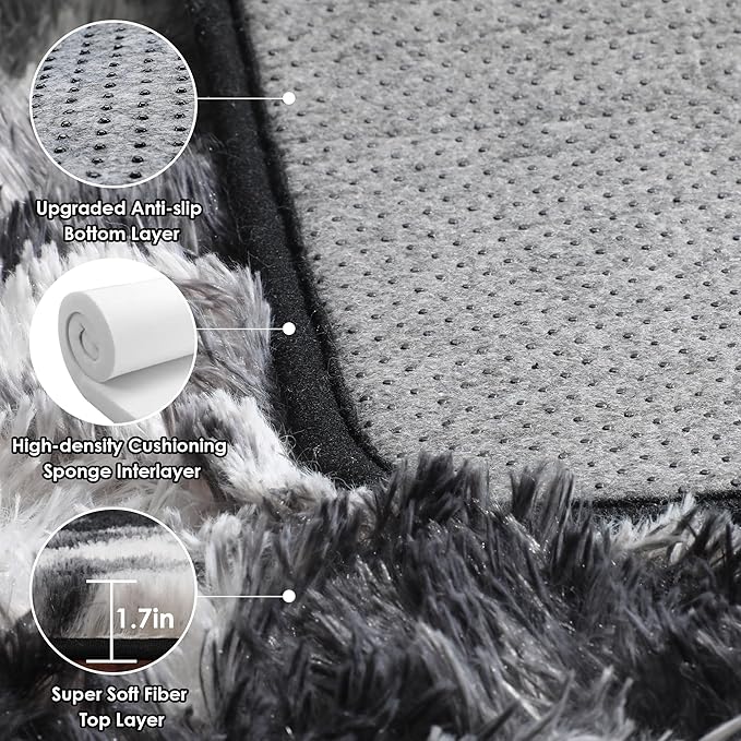 ONASAR Black and White Rugs for Bedroom Living Room, Washable Fluffy 4x6 Indoor Bedside Floor Throw Area Rug, Soft Plush Shaggy Carpet for Nursery Kids Girls Boys Teen Dorm Home Decor Aesthetic