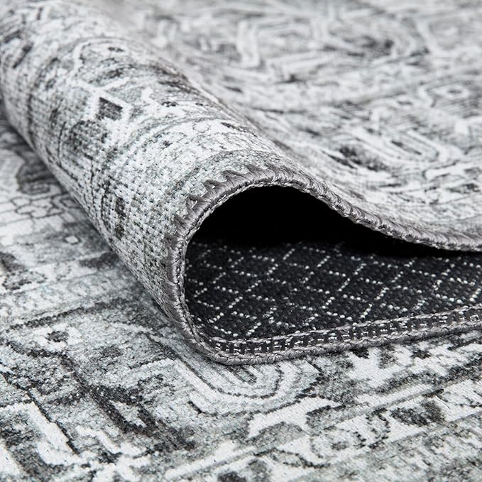 Bloom Rugs Washable Non-Slip 8' x 10' Rug - Gray/Charcoal Traditional Medallion Area Rug for Living Room, Bedroom, Dining Room, and Kitchen - Exact Size: 8' x 10'