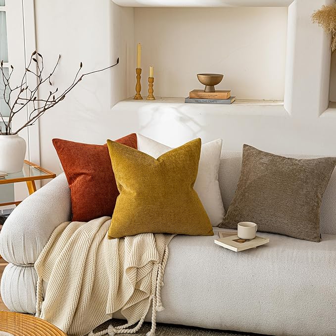 a moment Pack of 2 Decorative Chenille Throw Pillow Covers with Twill Cushion Covers for Sofa Living Room Couch Bed 22x22 Inch Light Brown