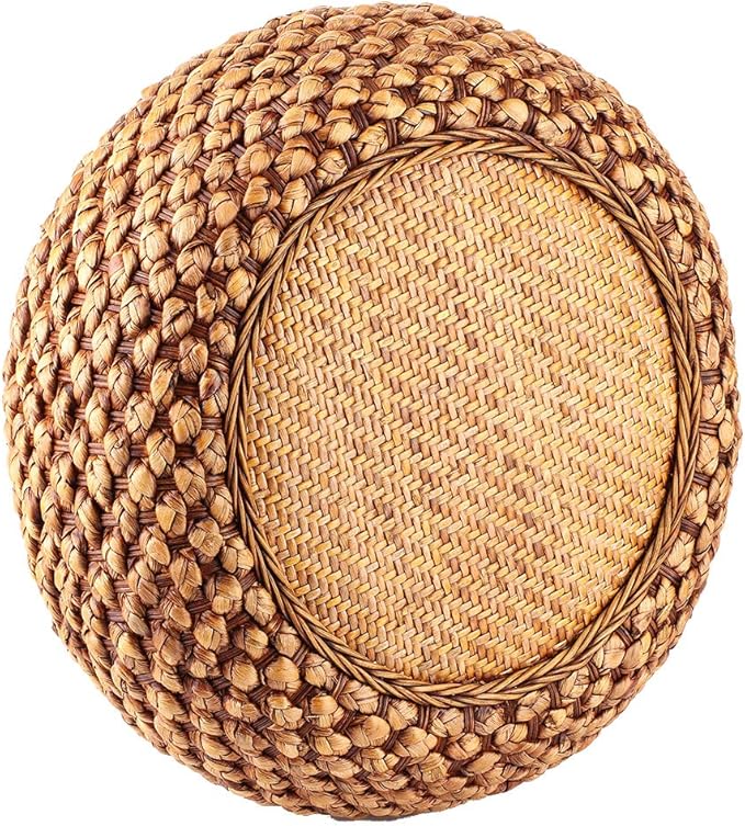 GLOGLOW Japanese Style Round Floor Cushion, Hand Woven Material with Sponge for Tatami Yoga Tea Ceremony Balcony Living Room