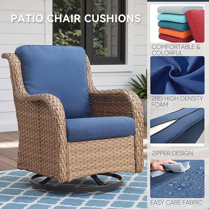 7-Piece Outdoor Patio Cushion Set - Fade & Water Resistant with Removable Olefin Cover, 22x24x4 Inch Memory Foam Cushions for Wicker Sectional Sof - Blue/Regular