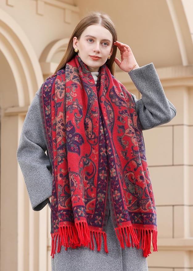 Wander Agio Warm Fashion Scarf Long Shawl Large Blanket Winter Wraps Scarves for Women Cashmere Jacquard Vintage Paisley