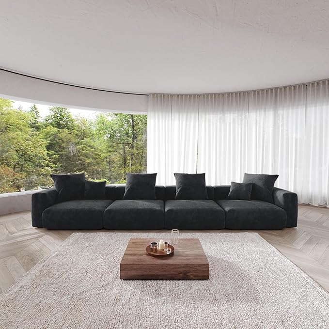 JACH 181" Oversized Corduroy Sectional Couch, Deep 4-Seats Sectional Sofa, Huge Plus Convertible Soft Sofas, Minimalist Modular Couches for Living Room, Office, Apartment, Black