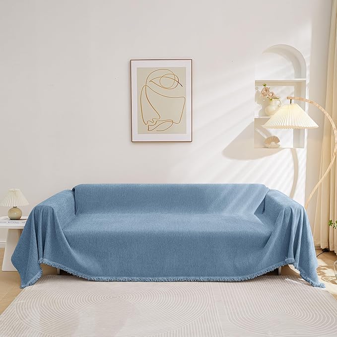 MEETSKY Couch Covers for 2 Cushion Couch Sofa Recliner Couch Cover L Shape Sofa Cover Sofa Slipcovers Washable Thick Couch Protector for Pets,Kids, 91" x 118", Blue