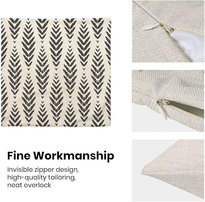 Boho Pillow Covers 22 x 22 Inch Pack of 2, Black and White Bohemian Ethnic Herringbone Pattern Decorative Throw Pillow Covers Vintage Linen Farmhouse Outdoor Pillowcase for Bedroom Home Sofa Decor