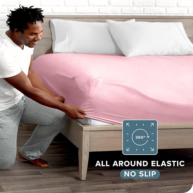 Fitted Bottom Sheet Full Size - Premium 1800 Microfiber - Ultra-Soft Hotel Luxury - Deep Pocket - Durable and Long Lasting - Fitted Sheet (Full, Light Pink)
