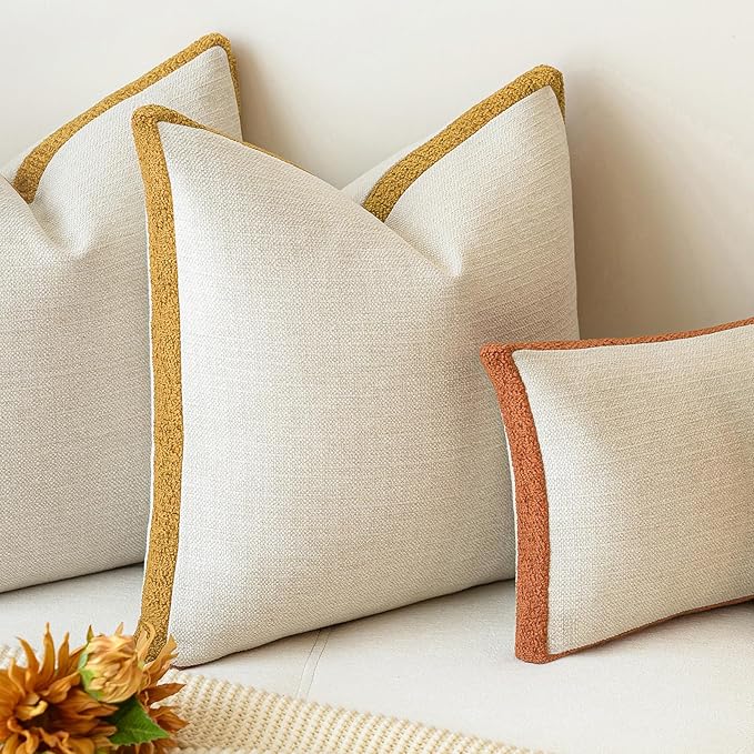 a moment Loop Yarn Linen-Like Pillow Cover Natural Soft Decorative Throw Pillow Case Farmhouse 18x18 Inch, Bohemian Textured Cushion Cover for Sofa Bed, Wrinkle-Resistant Home Decor Mustard Yellow