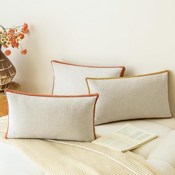 a moment Loop Yarn Linen-Like Pillow Cover Natural Soft Decorative Throw Pillow Case Farmhouse 20x20 Inch, Bohemian Textured Cushion Cover for Sofa Bed, Wrinkle-Resistant Home Decor Orange