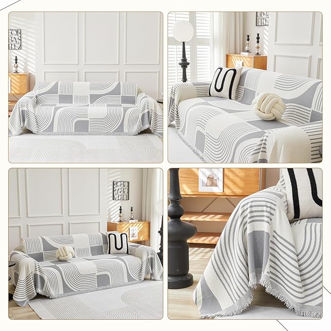Boho Couch Cover Sofa Covers Washable, Chenille Couch Covers for 3 Cushion Couch Sofa Pet Friendly, Bohemian Sofa Slipcovers for Sectional Sofa, Loveseat, 2 3 4 Seater (71" x 102", Grey)