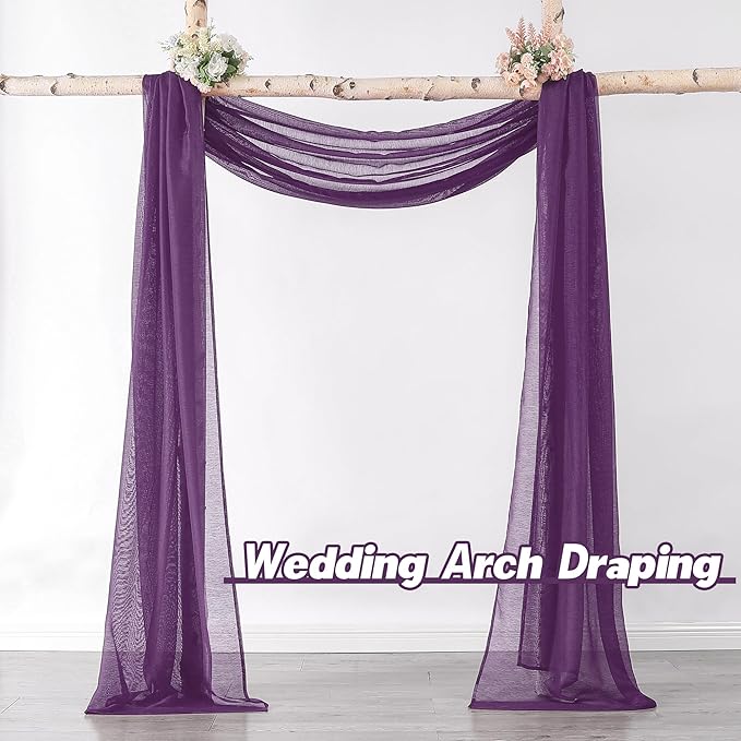 DONREN 144 Inch Length Window Scarf for Background - Luxury Soft Sheer Scarf Add to Window Curtains for Enhanced Effect (Royal Purple,1 Panel)