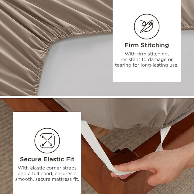 Bedsure Deep Pocket Queen Sheets Set - Fits Mattresses Up to 21 Inches Thick - 4 Piece GentleSoft Bed Sheets, Moisture Wicking, Soft & Cooling Bedsheet & Pillowcases, Easy & Secure Fit, Brown