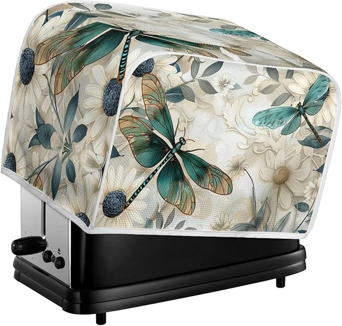 Dragonfly Daisy Toaster Cover 2 Slice Stain Resistant Bakeware Covers，Washable Kitchen Broiler Organizer Bag Fit for Most Standard Toasters, Machine Covers
