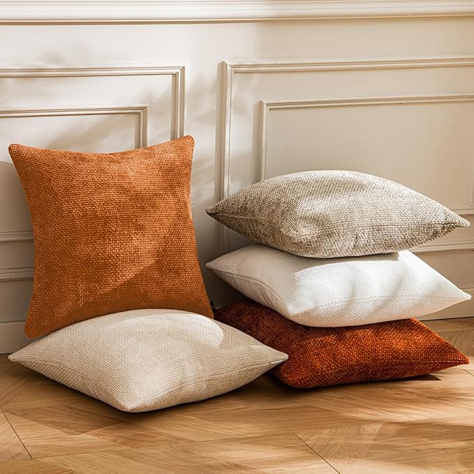 a moment Fall Orange Chenille Throw Pillow Covers 22x22 Inch Pack of 2 Modern Decorative Throw Pillow Covers Farmhouse Cross Covers Home Decor for Sofa Bedroom Living Room