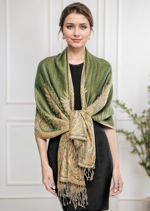 Achillea Big Paisley Pashmina Shawl Wrap for Women – Elegant Scarf for Weddings, Evening Dresses, Festivals & Daily Wear