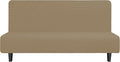 Easy-Going Stretch Futon Slipcover Armless Futon Bed Cover Furniture Protector Without Armrests with Elastic Bottom for Kids, Soft Jacquard Fabric Small Checks (Large, Tan)