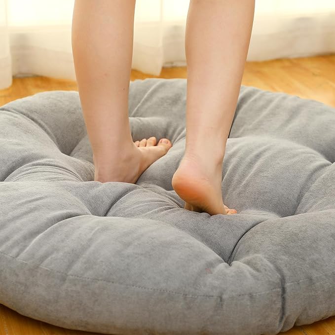 Large Floor Cushion Seating Round Floor Pillows Cushions for Adults Oversized Playroom Pillows Reading Nook Big Pillow for Sitting Meditation Yoga Living Room Sofa Balcony(Gray)